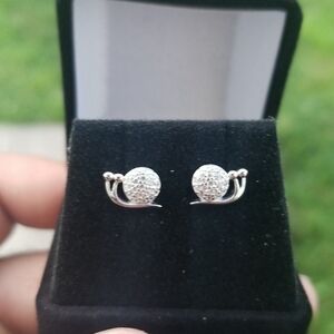 Sterling Silver 925 Rhodium Snail CZ Stud Earrings